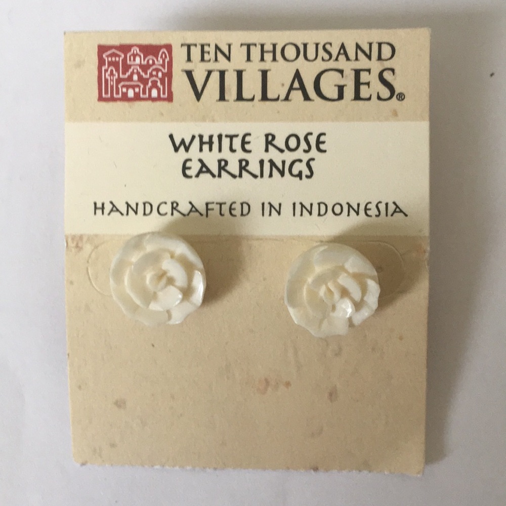 Hand carved rose earrings